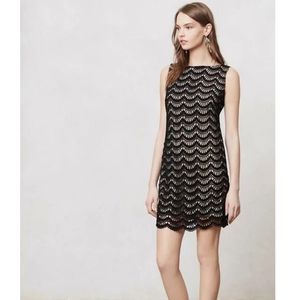 Anthropologie Tabitha Black Lace Overlay Mini Dress Size 4 Color Black/Nude NWT
